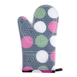 Lqchl 1Pcs Oven Gloves Embroidery Cotton Plus Silicone Gloves Kitchenware Microwave Heat-Resistant Non-Slip,Dot