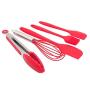 Silicone Kitchenware Set 10 Piece Set Silicone Scraper Brush Food Clip Cooking Shovel Spoon Kitchen utensils Spoon (Color : Red)