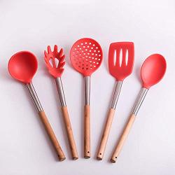 SKYyao Kitchen utensil set Silicone Kitchenware 5-piece set wooden handle silicone cookware non-stick spatula spoon set silicone