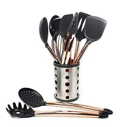 Silicone kitchenware 10 Pieces Silicone Cooking Utensils Kitchen Utensil Set Stainless Steel Handles Cooking Tools For Nonstick Cookware Includes Tongs Soup Spoon And More Black Silicone kitchen utens