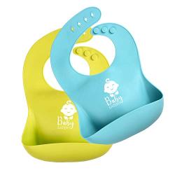 Baby Feeding Set - Silicone Bib Plates Bowls Spoons BPA Free -Toddler Divided Plate Suction Bowl & Soft Spoon Teether- Self Feed, Easy Clean,Safe for Children, Waterproof Spill Resistant