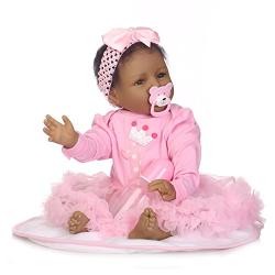 Pinky 22 inch 55cm Black Indian African Soft Body Silicone Reborn Baby Dolls Girl Princess Realistic Looking Newborn Doll Toddler Eyes Open Birthday Xmas Gift