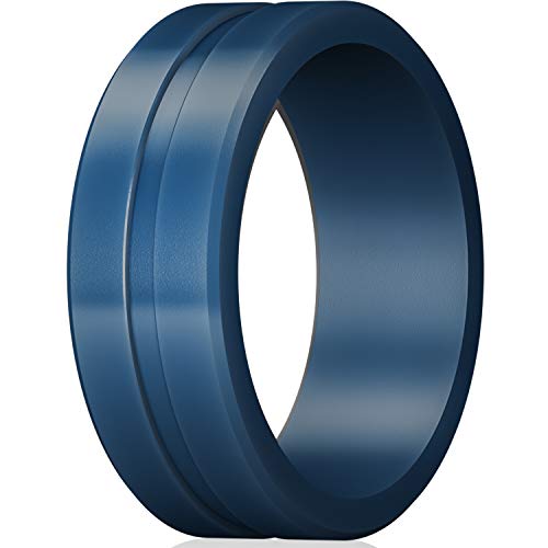 ThunderFit Mens Silicone Rings 7 Rings / 4 Rings / 1 Ring - Brushed Top Beveled Edges Rubber Wedding Bands 6.35mm Wide - 2mm Thick