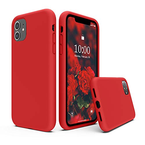 SURPHY Silicone Case Compatible with iPhone 11 Case 6.1 inch, Liquid Silicone Full Body Thickening Design Phone Case (with Microfiber Lining) for iPhone 11 6.1 2019, Red