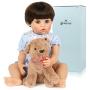 Yesteria Full Silicone Reborn Baby Dolls with Toy Puppy 22 Inches Realistic Newborn Blue Baby Jumpsuit