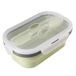 LVAIJING Silicone Folding Lunch Box Microwave Single Layer Storage Box Kitchenware Retractable Picnic Lunch Box,Nordicgreen