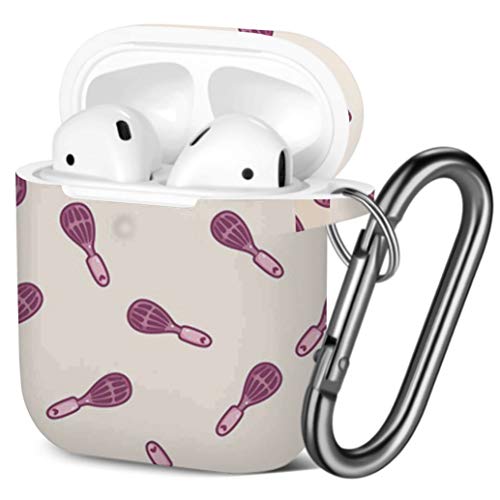 [ Compatible with AirPods 2 and 1 ] Shockproof Soft TPU Gel Case Cover with Keychain Carabiner for Apple AirPods (Kitchenware Beater Cartoon)