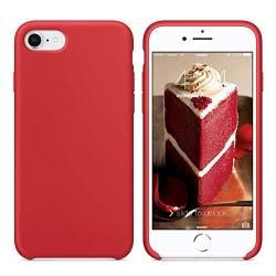 SURPHY Silicone Case Compatible for iPhone 8 iPhone 7 Case, Soft Liquid Silicone Slim Rubber Protective Phone Case Cover (with Microfiber Lining) for iPhone 7 iPhone 8 4.7", Red