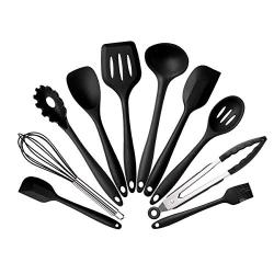 Silicone Kitchenware Set 10 Piece Set Silicone Scraper Brush Food Clip Cooking Shovel Spoon (Color : Black)