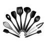 Silicone Kitchenware Set 10 Piece Set Silicone Scraper Brush Food Clip Cooking Shovel Spoon (Color : Black)