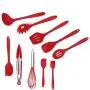 Silicone kitchenware set,MOLLG Hygienic Solid Coating,Heat Resistant Baking Spoonula,Brush,Whisk,Spatula,Ladle,Spoon,Tongs etc.10 Piece Cooking Set (Red)