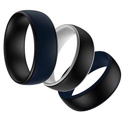 SHAREMORE Silicone Wedding Ring 3 Color Rings Packs Skin Safe Soft Silicone Rubber Wedding Bands for Man or Woman, Comfortable Step Edge Sleek Durable Design Classic Style