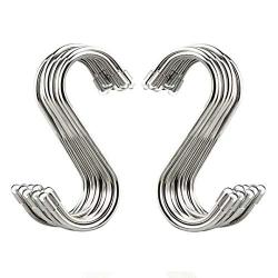 FIFR 20Pcs S Shaped Hooks Stainless Steel Metal Hangers Hanging Hooks for Hanging Kitchenware Pan Pots Utensils Closet Clothes Bags Towels Plants, 3 inch