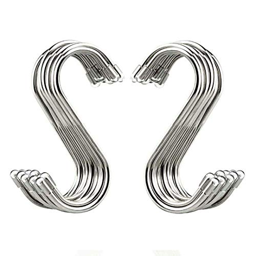 FIFR 20Pcs S Shaped Hooks Stainless Steel Metal Hangers Hanging Hooks for Hanging Kitchenware Pan Pots Utensils Closet Clothes Bags Towels Plants, 3 inch