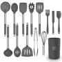 Silicone Cooking Utensil Set, AILUKI Kitchen Utensils 14 Pcs Cooking Utensils Set,Non-stick Heat Resistant Silicone,Cookware with Stainless Steel Handle - Grey