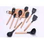 JunbosiKitchenware, Wooden Handle, Silicone Kitchenware, 9 Sets of Non-Stick Kitchen Utensils, Wooden Handle, Silicone Kitchenware Set