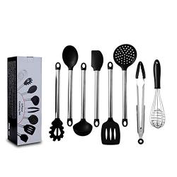 Jazmy 8PCS Silicone Kitchenware Set Stainless Steel Handle Simple Cooking Tool Sets High Temperature Resistance