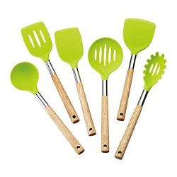 A Set of Kitchen Utensils, Silicone Kitchen Utensils Non-Stick Silicone Cookware With Wooden Handle Durable Nylon Suit, Kitchenware