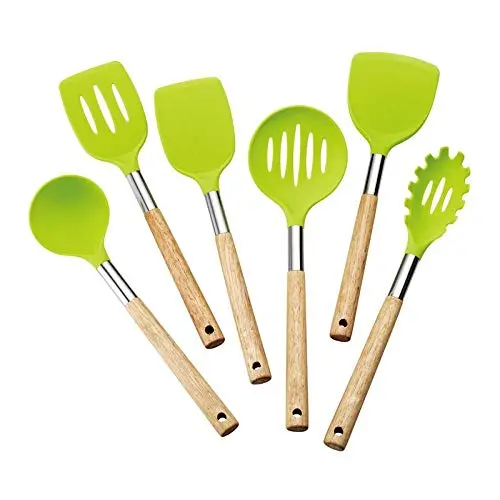 A Set of Kitchen Utensils, Silicone Kitchen Utensils Non-Stick Silicone Cookware With Wooden Handle Durable Nylon Suit, Kitchenware