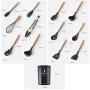 Kitchen Set, 11 silicone kitchenware set of natural wooden handle BPA kitchen cooking utensils spatula jaw Turner