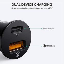 AUKEY USB C PD Car Charger, 21W Power Delivery, 5V/3A When Both Ports Used Together, Adapter for Google Pixel 3/3 XL, iPhone Xs/XS Max, Samsung Galaxy S9 / S10, iPhone X / 11/11 pro and More