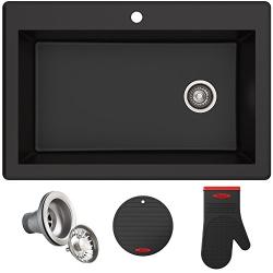 Kraus KGD-54BLACK Forteza Granite Kitchen Sink, 33 Inch, Black