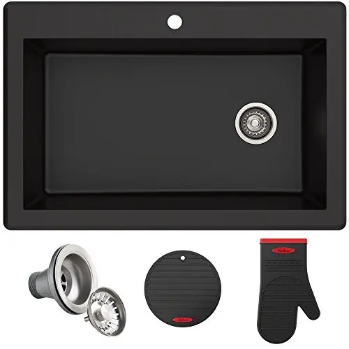 Kraus KGD-54BLACK Forteza Granite Kitchen Sink, 33 Inch, Black