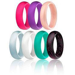 ROQ Silicone Wedding Ring for Women, Affordable Silicone Rubber Wedding Bands, 7 Packs, 4 Pack & Singles - Glitters & Metallic - Rose Gold, Silver, Pink, Black, Blue