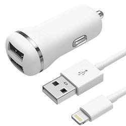 Car Charger USB iPhone Charger - by TalkWorks | 17W/3.4A | Dual Port USB with 5ft Lightning Cable | Apple MFI Certified For iPhone XS / XS Max / XR / X / 8 / 7 / 6 / SE / 5 / iPad, iPod - White