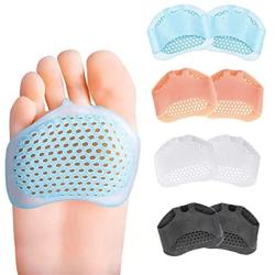 Silicone Forefoot pad, Metatarsal Pads, Ball of Foot Cushion for (4 Pairs)Blue 1 Pairs，Natural 1 Pairs， White 1 Pairs， Black 1 Pairs