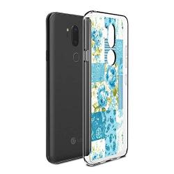 LG G7 ThinQ Case, Soft TPU Slim-Fit Flexible Ultra-Thin Clear Case, Full-Body Rugged Bumper Print Blue Flower Case for LG G7 ThinQ, Transparent