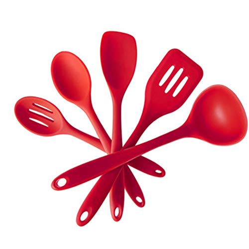 Kitchenware Utensils Set 5 Piece Silicone Heat Resistant Non-Stick Cooking Professional Spoon shovel Tools Red