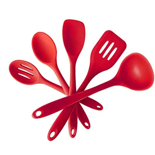 Kitchenware Utensils Set 5 Piece Silicone Heat Resistant Non-Stick Cooking Professional Spoon shovel Tools Red