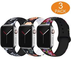 OriBear Compatible with Apple Watch Band 40mm 38mm 44mm 42mm Elegant Floral Bands for Women Soft Silicone Solid Pattern Printed Replacement Strap Band for Iwatch Series 5/4/3/2/1