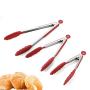 Jdeepued Silicone kitchenware 3-Piece 7" 9" 12" Kitchen Tongs Heavy Duty Non-Stick Clamp Clip for Kitchen BBQ Cooking Grilling Buffet Salad Bread Red Black Silicone Kitchen Utensils