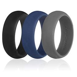 Swagmat Silicone Wedding Ring for Men ? 3 Packs & Singles ? Black, Grays & Blue - 8.7mm Wide: Leading Brand for Comfort of Rubber Wedding Bands for Men - 2 mm Thickness