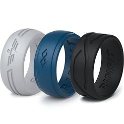 Rinfit Silicone Wedding Ring for Men 1 or 3 Rings Pack. Designed, Safe & Soft Mens Silicon Rubber Bands. Comfortable & Durable Wedding Band Replacement. U.S. Design Patent Pending. Size 7-14