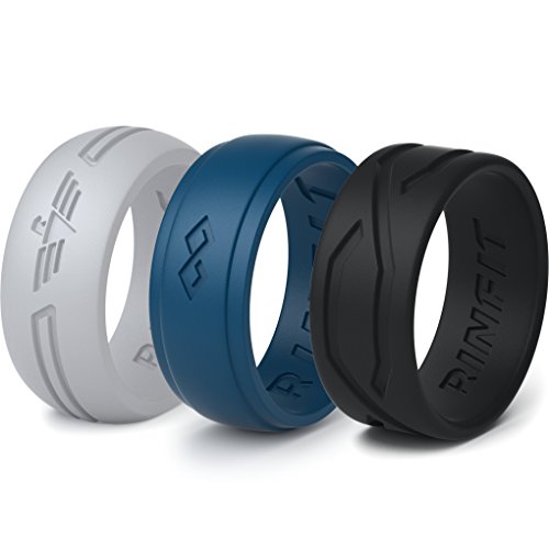 Rinfit Silicone Wedding Ring for Men 1 or 3 Rings Pack. Designed, Safe & Soft Mens Silicon Rubber Bands. Comfortable & Durable Wedding Band Replacement. U.S. Design Patent Pending. Size 7-14