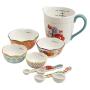 The Pioneer Woman Flea Market 25-Piece Ceramic Pantry Essential Set Adds Elegant Style To Kitchenware (Set Includes 3pc Silicone Tool Set, 7in Utensil Crock, 7.4in Napkin Box, 6.4in Covered Butter Dis