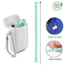 Yoocaa Reusable Silicone Collapsible Straws - Portable Drinking Straw with Carrying Case and Cleaning Brush, BPA Free - Green