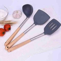 Hjyi Kitchen Cooking Non-stick pot dedicated to high-temperature cooking spoon shovel spoon kitchen utensils silicone stainless steel kitchenware fried spatula (three-piece set)