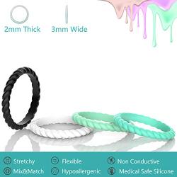 Zollen 12 Packs Silicone Wedding Rings for Women, Thin Braided Rubber Wedding Bands Stackable Ring, Hypoallergenic Silicone