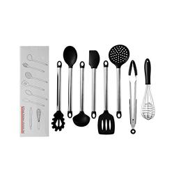 CWXDIAN High temperature resistant silicone kitchenware 8 piece set stainless steel handle silicone spatula kitchen set, 8 sets