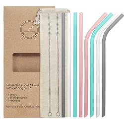 YIHONG Set of 8 Reusable Silicone Drinking Straws - Regular Size - 9.8 Inch Long -BPA Free - for 20oz and 30oz Tumblers- 4 Straight+4 Bent+2 Brushes+1 Pouch