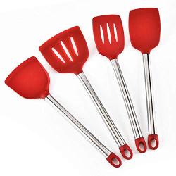 Silicone Kitchenware Set, Silicone Cutlery 4 Pieces Non-Stick Pan - High Temperature Cooking Including Spatula, Suitable for Kitchen And Cake Making, red