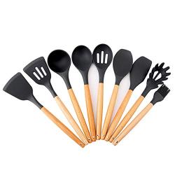 Silicone Kitchenware Set 9 Piece Set of Wooden Handle Non-Stick Shovel Spoon Cooking Gadgets Silicone Spatula Soup Spoon Fried Shovel