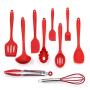 YWT 10 Piece Non-Stick Pan Environmentally Friendly Silicone Kitchen Utensils- Silicone Kitchenware Set Cooking Shovel Spoon Tool-Red-Suitable for Cooking and Baking