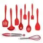YWT 10 Piece Non-Stick Pan Environmentally Friendly Silicone Kitchen Utensils- Silicone Kitchenware Set Cooking Shovel Spoon Tool-Red-Suitable for Cooking and Baking