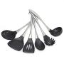 Jdeepued Silicone kitchenware 6pc Silicone Kitchen Utensil Set for Cooking and Baking in Black and Brushed Stainless Steel Black Silicone Kitchen Utensils (Color : Black, Size : 6 Piece Set)