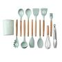 11 Pcs/Set Light Green Color Silicone Kitchenware Set with Wooden Handle 12.5x12.5x33.5cm